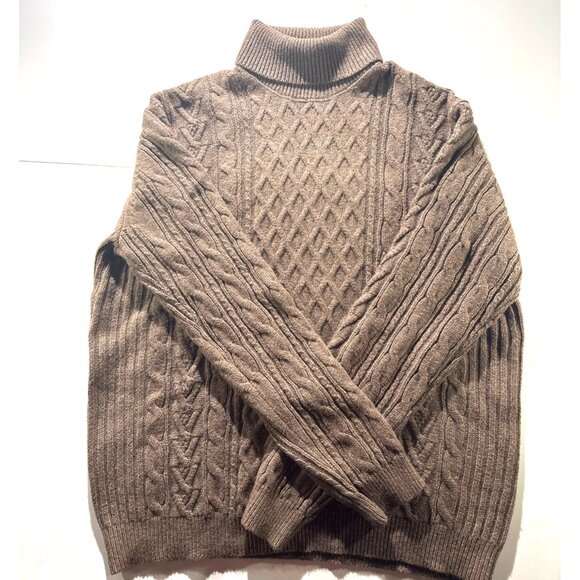 Mutual Weave XL Cable Knit Brown Turtleneck Sweater Cotton Blend Textured Design - Picture 2 of 10